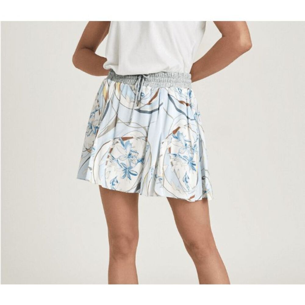 Reiss Yasmine Swirl Print Mini Skirt in Blue / Gray Drawstring Waist Size 10